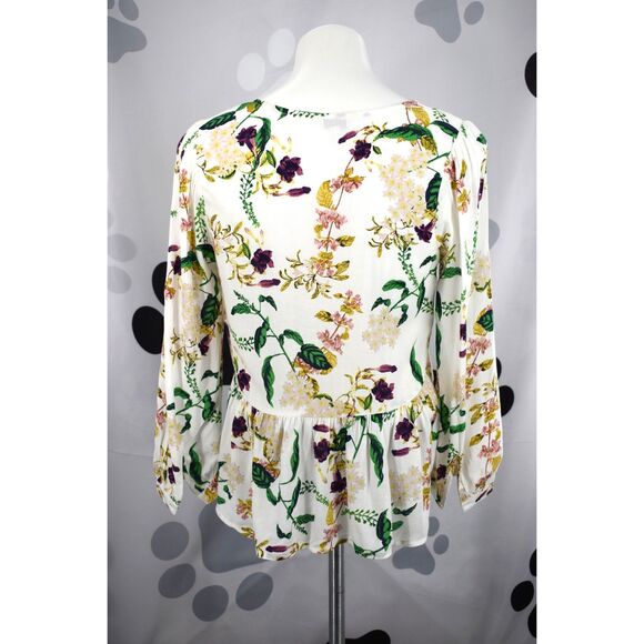 Lucky Brand Malia Peasant Top Long 3/4 Sleeve Floral V Neck Tie Boho Blouse Sm - Picture 8 of 9